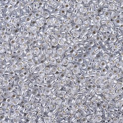 (RR1) Cristal plateado Cuentas de rocailles redondas miyuki, granos de la semilla japonés, (rr 1) cristal plateado, 11/0, 2x1.3 mm, agujero: 0.8 mm, sobre 1100 unidades / botella, 10 g / botella