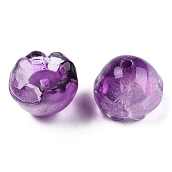 Púrpura Perlas de vidrio pintado en aerosol transparente, flor, púrpura, 9x13x13 mm, agujero: 1.6 mm