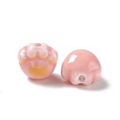 Pink Ручной печатный шарики фарфора, отпечатки кошачьих лап, розовые, 12x12x9 мм, отверстие : 2 мм