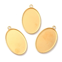 Golden 304 Stainless Steel Pendant Cabochon Settings, Plain Edge Bezel Cups, Oval, Golden, Tray: 30X20mm, 35x21x1.8mm, Hole: 2.3mm