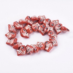 Red Handmade Porcelain Beads, Fish, Red, 18~20x23~24x10~11mm, Hole: 2.5~3mm