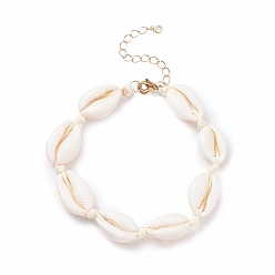 Marron Clair Bracelet de cheville en perles de cauri naturel tressé pour femme, bisque, 8-5/8 pouce (22 cm)