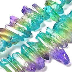 Medium Orchid Natural Quartz Crystal Dyed Beads Strands, Nuggets, Medium Orchid, 24~50x6~12x5~8mm, Hole: 1mm, about 47~50pcs/strand, 35~37cm