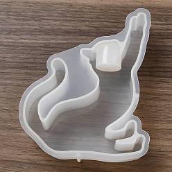 White Lovely Cat Shape Candlestick Silicone Molds, Candle Holder Resin Molds, DIY Epoxy Resin Casting Mold for Taper Candles, Candle Stand Mold, White, 13.2x11x3.2cm, Inner Diameter: 12.5x9.7cm