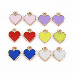 Mixed Color Alloy Enamel Charms, Light Gold, Heart, Mixed Color, 10x8.5x2mm, Hole: 1.6mm