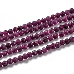 Ruby Natural Ruby/Red Corundum Beads Strands, Faceted, Round, 4mm, Hole: 0.6mm, about 110pcs/strand, 15.35 inch(39cm)