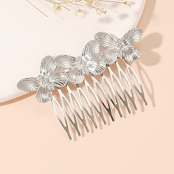 Plata Peines de aleación, accesorios para el cabello para mujeres niñas, mariposa, plata, 83x54 mm