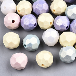 Couleur Mélangete Perles acryliques laquées, de Style caoutchouté, facette, ronde, couleur mixte, 13.5mm, Trou: 2mm, environ420 pcs / 500 g