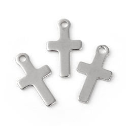 Stainless Steel Color 201 Stainless Steel Charms, Cross, Stainless Steel Color, 14.5x8x0.8mm, Hole: 1.4mm
