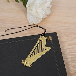 Harp Brass Bookmarks with Tassel, Musical Note Bookmark for Music Lover, Golden, Harp, Packing: 116x56mm