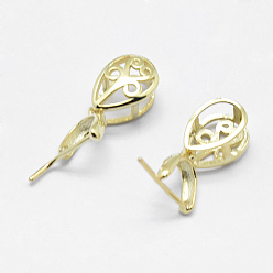 Golden 925 Sterling Silver Pendant Bails, Ice Pick & Pinch Bails, teardrop, Golden, 7x8x4mm, Hole: 2x2.5mm and 1mm, Pin: 0.5mm