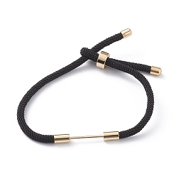 Black Braided Nylon Cord Bracelet Making, with Brass Findings, Black, 9-1/2 inch(24cm), Link: 30x4mm