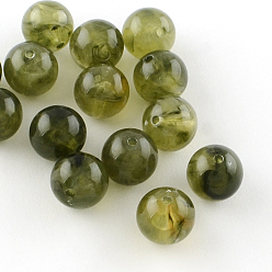 Olive Perles acryliques de pierres précieuses imitation ronde, olive, 12mm, trou: 2 mm, environ 520 pcs / 500 g