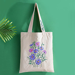 Flor Bolsa de lona diy kits de bordado d, incluyendo tela de algodón impresa, hilo y agujas para bordar, patrón de flores, 3 mm