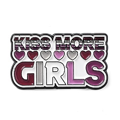 Mot Mot baiser plus de filles fierté lesbienne thème arc-en-ciel épingles en émail, broche en alliage de zinc noir pour femme, mot, 20x35x1.5mm