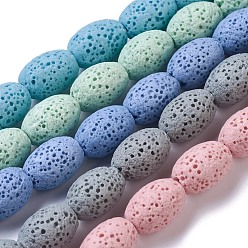 Couleur Mélangete Brins de perles de pierre de lave naturelle, teint, ovale, couleur mixte, 12x8.5~9mm, Trou: 1.6mm, Environ 32~33 pcs/chapelet, 15.5~15.7 pouce (39.5~40 cm)