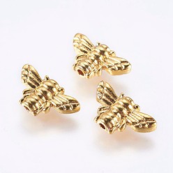 Real 18K Gold Plated Alloy Beads, Real 18K Gold Plated, Bee, Golden, 9x15x4mm, Hole: 1.5mm