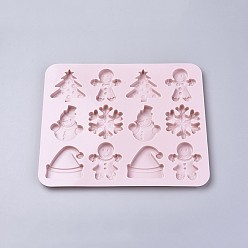 Pink Christmas Theme Food Grade Silicone Molds, Fondant Molds, for DIY Cake Decoration, Chocolate, Candy, UV Resin & Epoxy Resin Jewelry Making, Mixed Shapes, Pink, 200x240x8mm, Inner Diameter: 52~61x46~58mm