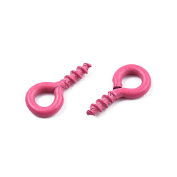Flamingo Spray Painted Iron Screw Eye Pin Peg Bails, For Half Drilled Beads, Cadmium Free & Nickel Free & Lead Free, Flamingo, 8x4x1mm, Hole: 2mm, Pin: 1.4mm
