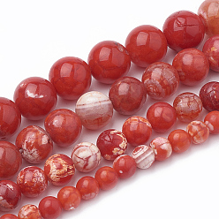 Red Dyed Natural Crackle Agate Beads Strands, Round, Red, 8~8.5mm, Hole: 1mm, about 48pcs/strand, 15.1 inch