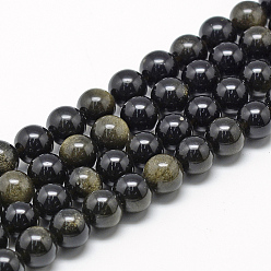 Golden Sheen Obsidian Natural Golden Sheen Obsidian Beads Strands, Grade AB, Round, 16mm, Hole: 2mm, about 25pcs/strand, 15.7 inch