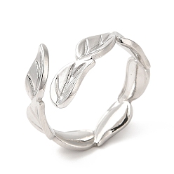 Color de Acero Inoxidable 201 brazalete abierto de acero inoxidable, anillo de dedo de hoja para mujer, color acero inoxidable, tamaño de EE. UU. 6 3/4 (17.1 mm), 5~10 mm