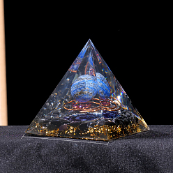 Lapis Lazuli Resin Orgonite Pyramid Display Decorations, with Natural Lapis Lazuli, for Home Office Desk, 60mm