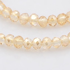 Wheat Pearl Luster Plated Faceted Rondelle Glass Beads Strands, Wheat, 3.5x2.5mm, Hole: 1mm, about 100pcs/strand, 10 inch
