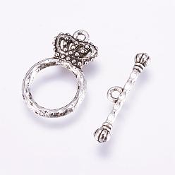 Antique Silver Alloy Toggle Clasps, Lead Free, Antique Silver, Donut: 23.5x15x4mm, hole: 1.5mm, bar: 25x6x4mm, hole: 1.5mm.