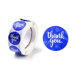 Blue Thank you Stickers Roll, Self-Adhesive Paper Gift Tag Stickers, for Party, Decorative Presents, Flat Round , Blue, 25x0.1mm, about 500pcs/roll
