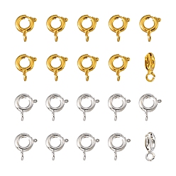 Mixed Color 20Pcs 2 Colors Brass Spring Ring Clasps, Jewelry Components, Mixed Color, 6mm, Hole: 1.5mm, 10pcs/color