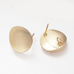 Real 18K Gold Plated Brass Stud Earring Findings, with Loop, Nickel Free, Real 18K Gold Plated, 15mm, Hole: 2mm, pin: 0.8mm
