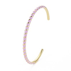 Lilac Twisted Brass Enamel Cuff Bangle, Real 18K Gold Plated Open Bangle for Women, Nickel Free, Lilac, Inner Diameter: 2-3/8 inch(5.95cm)
