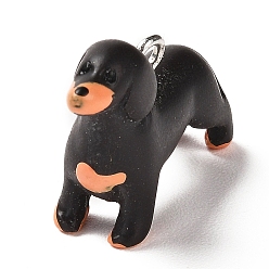 Black Opaque Resin Pendants, Dog Charms with Platinum Plated Iron Loops, Black, 20x28.5x9mm, Hole: 2mm