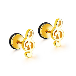 Doré  Boucles d'oreilles en acier au titane avec notes de musique pour femmes, or, 11mm