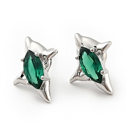 Vert Boucles d'oreilles clous étoile zircone cubique, bijoux en laiton plaqué platine pour femme, sans cadmium et sans nickel et sans plomb, verte, 17x14mm, pin: 0.8 mm