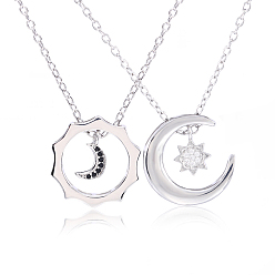 Platinum Sun Moon Star Friendship Couple Necklace for 2 Best Friend Necklace for 2 Sun and Moon Matching Couple Necklace Jewelry Gifts for Women Men, Platinum, 16.14inch(41cm) and 18.11inch(46cm)