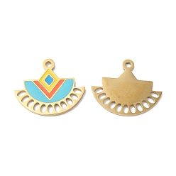 Real 18K Gold Plated Ion Plating(IP) 316L Surgical Stainless Steel Pendants, with Enamel, Fan Charm, Real 18K Gold Plated, 21x24.7x1.5mm, Hole: 2mm