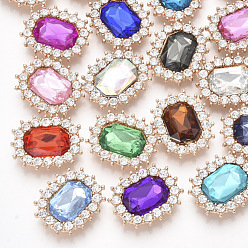 Mixed Color Resin Rhinestone Cabochons, with Light Gold Plated Alloy Findings and Crystal Glass Rhinestone, Faceted, Oval, Mixed Color, 22.5x18.5x5mm