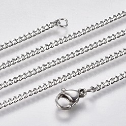 Stainless Steel Color 304 Stainless Steel Curb Chain Necklaces, with Lobster Claw Clasp, Stainless Steel Color, 19.68 inch(50cm)