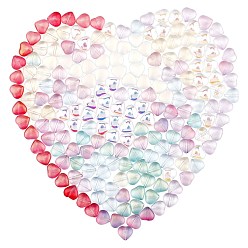 Color mezclado Perlas de vidrio transparentes, corazón, color mezclado, 8x8x4.5~5 mm, agujero: 1 mm, 10 colores, 20 piezas / color, 200 unidades / caja