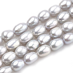 Gris Clair Brins de perles de culture d'eau douce naturelles, teint, pomme de terre, gris clair, 5~6x3~4.5mm, Trou: 0.5mm, Environ 62 pcs/chapelet, 14.7 pouce