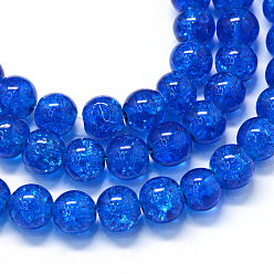 Bleu Cuisson peint verre craquelé transparent brins de perles rondes, bleu, 8.5~9mm, Trou: 1.5mm, Environ 105 pcs/chapelet, 31.8 pouce