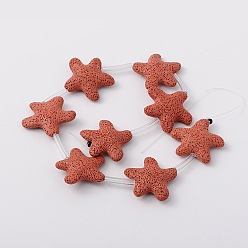 Red Synthetic Lava Rock Bead Strands, Star, Dyed, Red, 40x40x10mm, Hole: 1mm, about 12pcs/strand, 16.1 inch