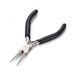 Black Carbon Steel Jewelry Pliers, Round Nose Pliers, Ferronickel, with Plastic Handle, Black, 12.1x7.2x0.9cm