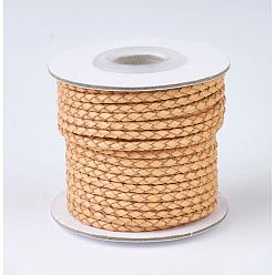 Сэнди Коричневый Плетеные кожаные шнуры, круглые, песчаный коричневый, 3 мм, около 10 ярдов / рулон