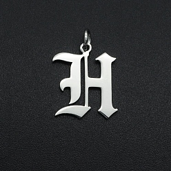 Letter H 304 Stainless Steel Pendants, with Jump Ring, Old English, Letter, Laser Cut, Stainless Steel Color, Letter.H, 16.5x13.5x1mm, Hole: 3mm
