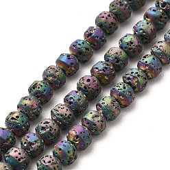 Rainbow Plated Electroplated Natural Lava Rock Beads Strands, Bicone, Rainbow Plated, 4x5mm, Hole: 0.8mm, about 89~90pcs/strand, 15.35~15.55 inch(39~39.5cm)