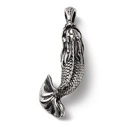 Antique Silver Ion Plating(IP) 304 Stainless Steel Big Pendants, Fish Charm, Antique Silver, 55.5x20.5x13mm, Hole: 5.5x7.5mm