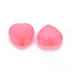 Rose Chaud Perles acryliques transparentes, teint, cœur, rose chaud, 13.5x14x6mm, Trou: 1.5mm, environ775 pcs / 500 g